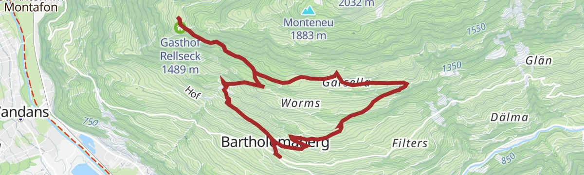 Route map: Bartholomäberg über Rellseck zum Fritzensee